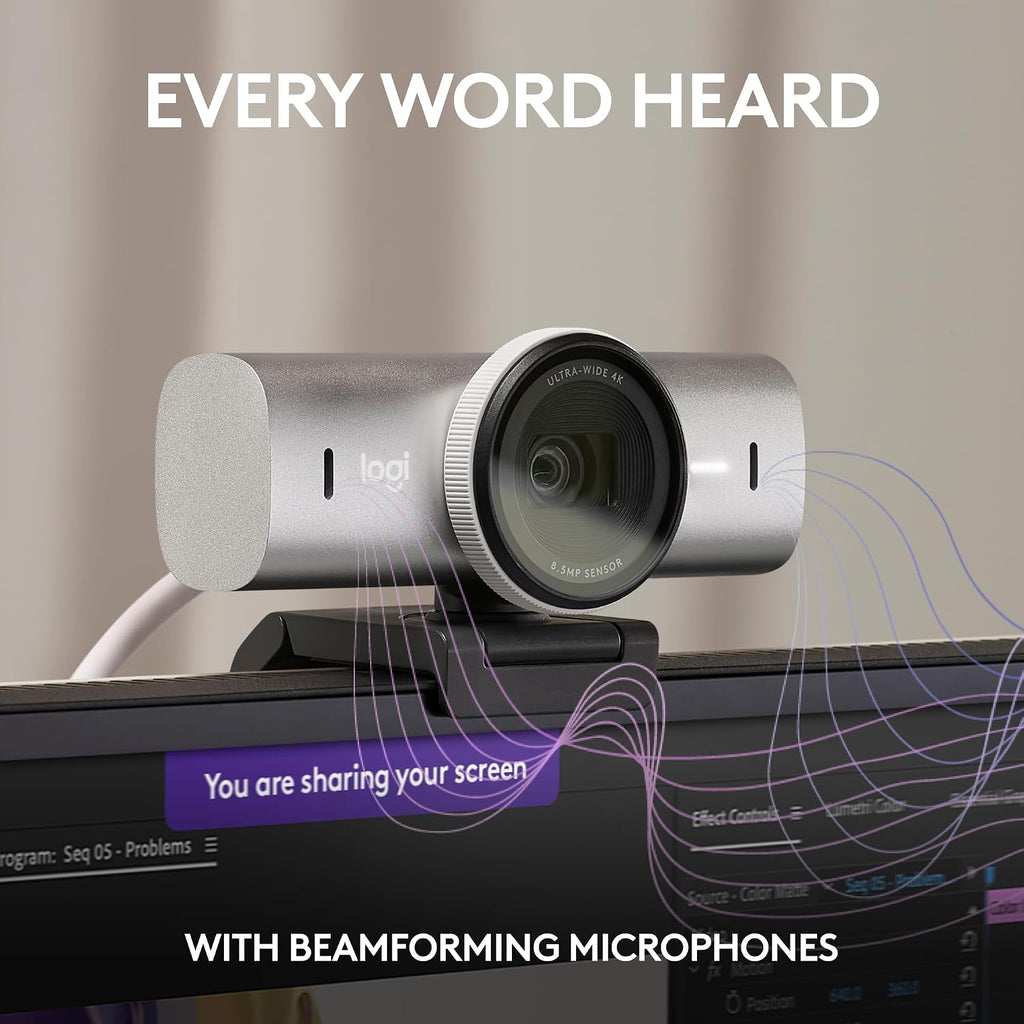 Logitech MX Brio Ultra HD 4K Collaboration, Streaming Webcam, 1080p at 60 FPS, Show Mode, Works with Microsoft Teams, Zoom, Google Meet, Nintendo Switch 2 New GameChat - Pale Gray