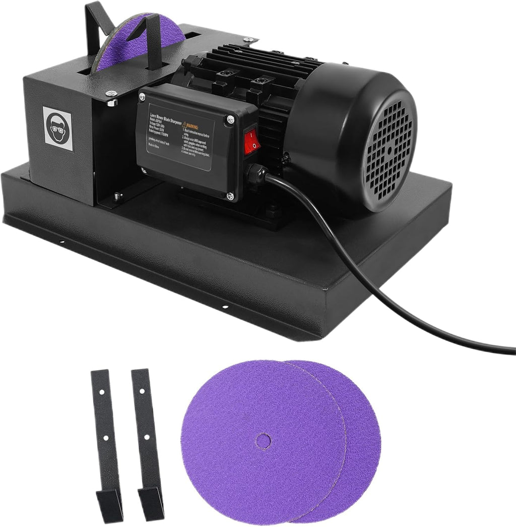 Lawn Mower Blade Sharpener, 3HP 500W Bench Grinder with 2 Sandpapers 2 Brackets, 1700 RPM Powerful Bench Mower Sharpening Machine for High/Low Lift Blades, Gator Blades