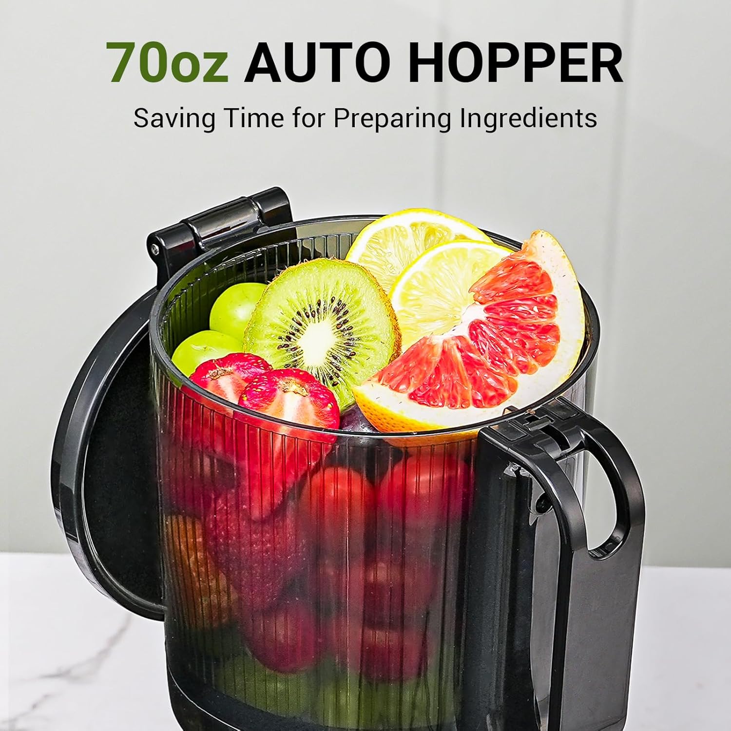 AMZCHEF Cold Press Juicer – 5.8' Wide Mouth Hopper for Whole Recipe Loading, Self Feeding for Hands-Free Operation, Zero Waste Masticating Juicer For More Juice, Less Pulp – Triple Strainers