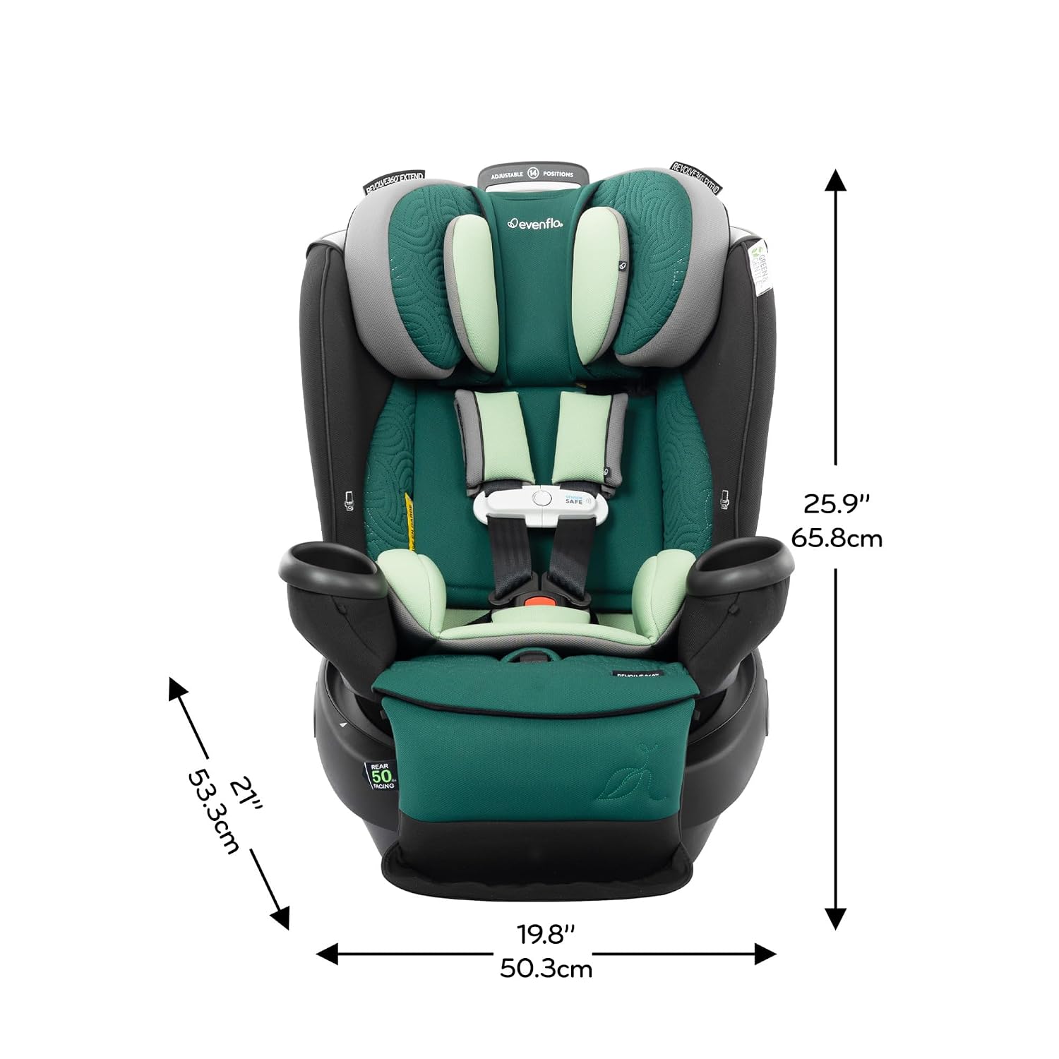 Evenflo Gold Revolve360 Extend All-in-One Rotating Car Seat with Green & Gentle Fabric (Emerald)