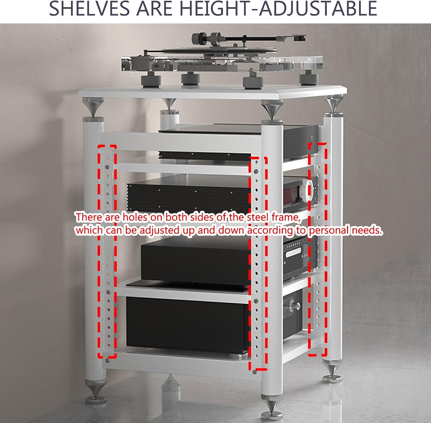 Audio Rack Stereo Cabinet,AV Media Stand,Stereo Racks and Stands,Dvd Stand Storage Tower,Corner Shelf TV Stand,Audio-video Shelving,Entertainment Stand,for Home Theater(White,62x57x56cm)