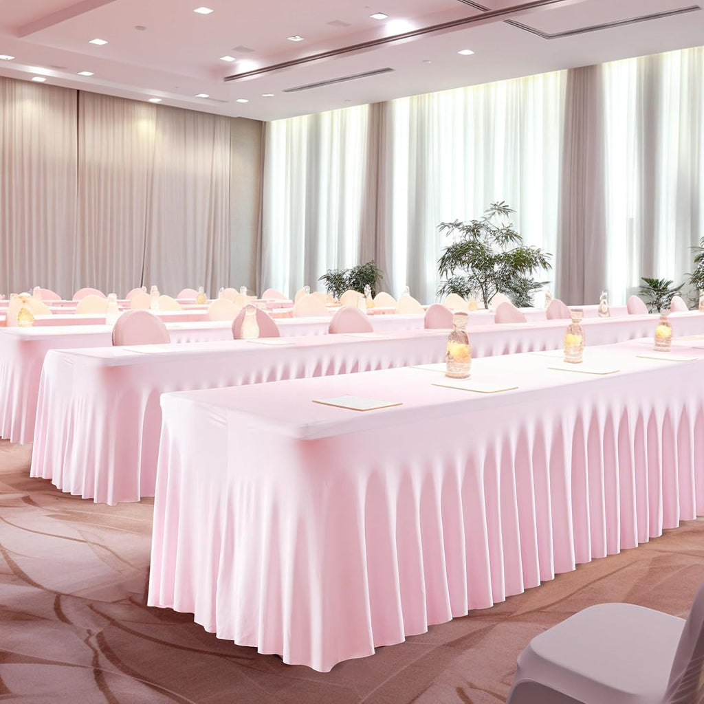 6 Packs Baby Pink Spandex Tableclothes for 8 Foot Rectangle Table, Spandex Table Covers 8FT Stretch Table Skirts Rectangle Wrinkle Free Fitted Table Cover for Event, Wedding, Banquet & Parties