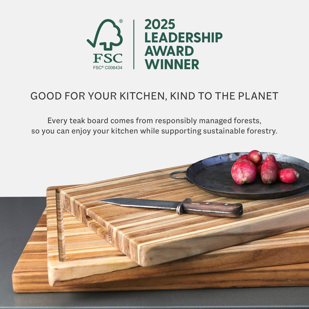 Teakhaus Cutting Board - Large (L) Teak Wood Cutting Board 20'L x 15'W x 1.5' Thick - Professional-Grade Reversible Edge Grain Wood - Knife Friendly - FSC Certified