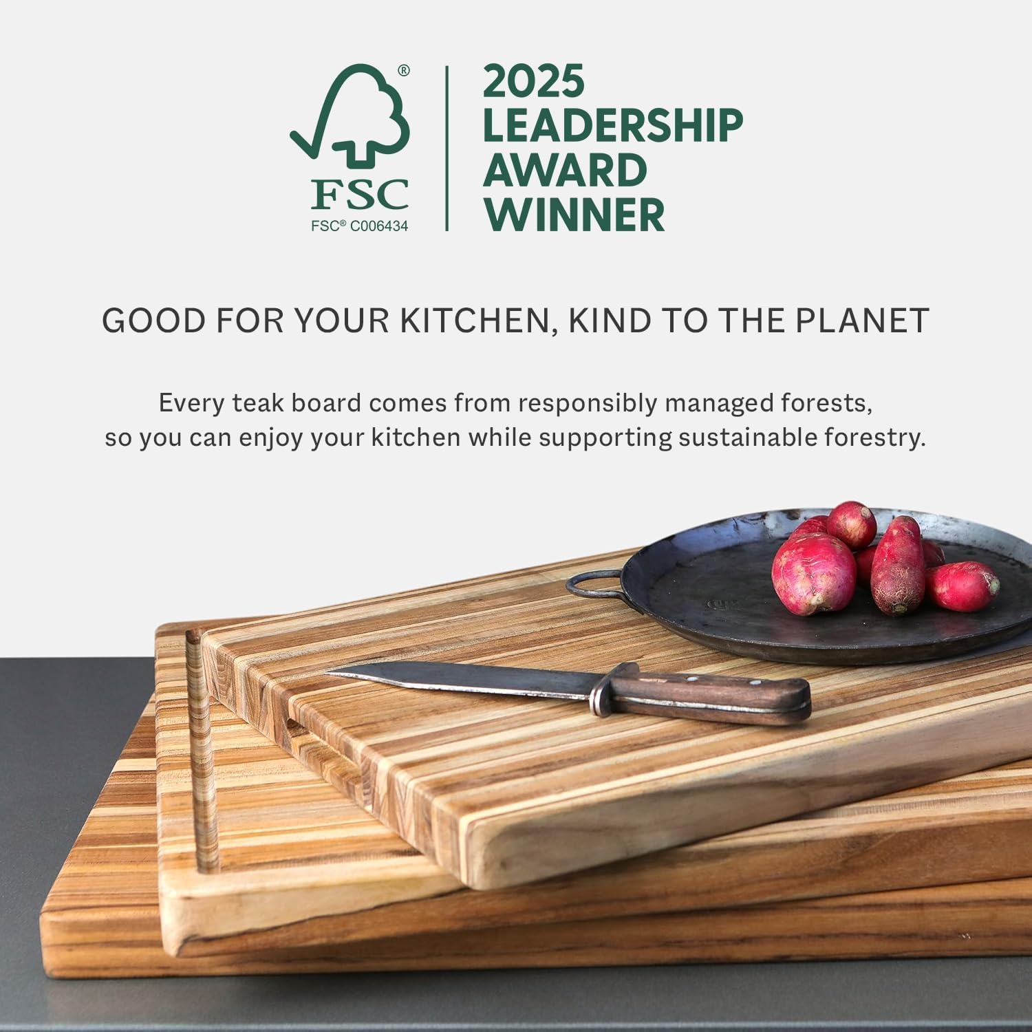 Teakhaus Cutting Board - Large (L) Teak Wood Cutting Board 20'L x 15'W x 1.5' Thick - Professional-Grade Reversible Edge Grain Wood - Knife Friendly - FSC Certified