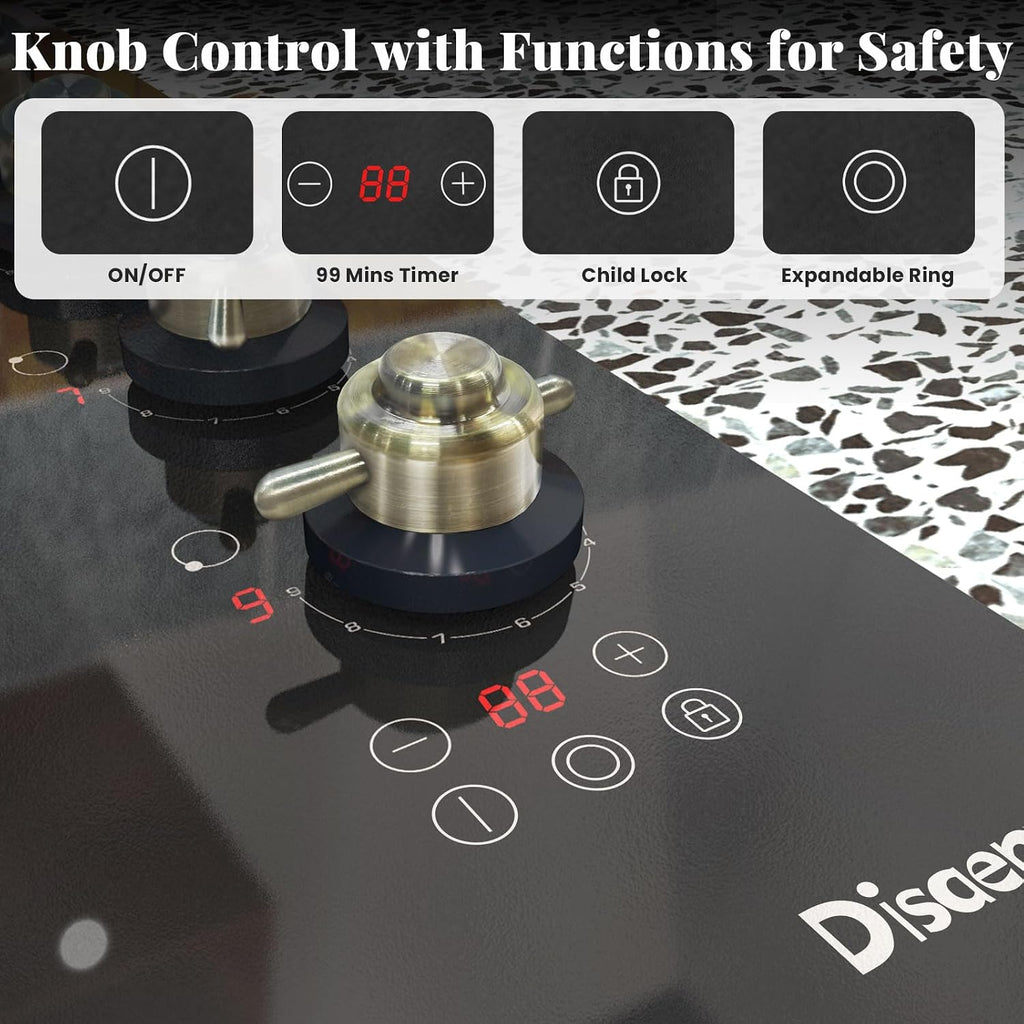 30 Inch Electric Cooktop - 4 Burner Electric Stove 6700W Built-in(29.13'x19.3'), 30' Radiant Ceramic Cook Top Konb & Touch, 99-Min Timer, Safety Lock, 220V - 240V Hard Wired (Retro Knob)