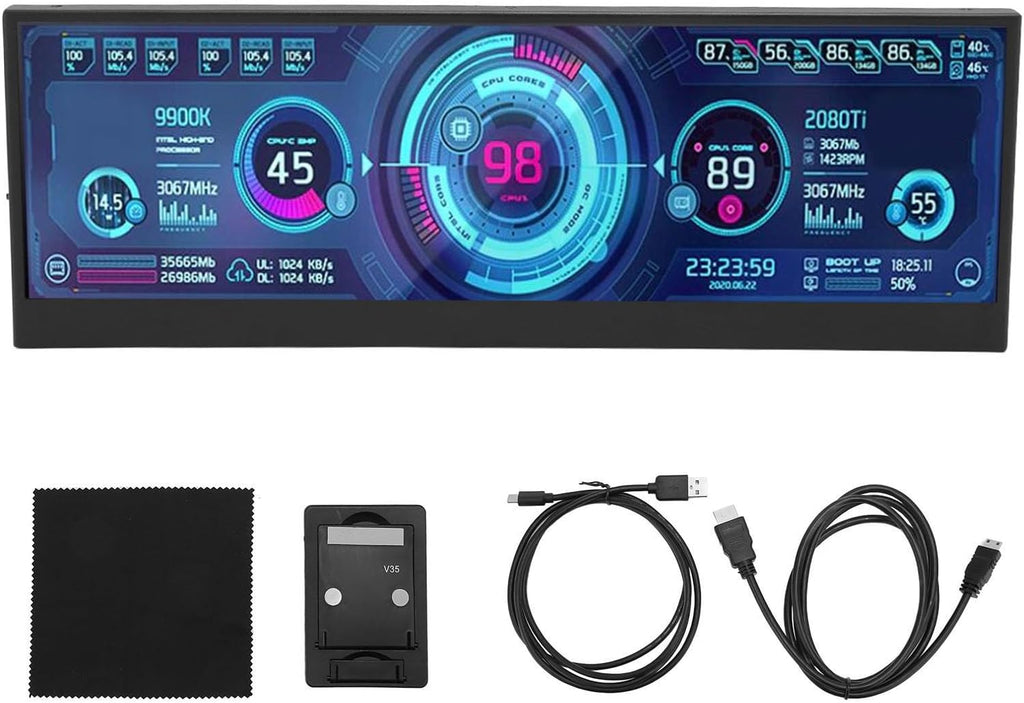 Yunseity Computer Temp Monitor, PC Temperature Display, PC Sensor Panel for aida64 Monitor, Mini Secondary Screen CPU GPU Data Temperature Monitor for