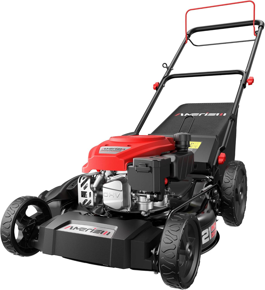 Amerisun 21' Steel Deck Self-Propelled Lawn Mower, 170cc OHV Gas Engine with Air-Cooled Technology, 3-in-1 Cutting Mode, 6-Stage Height Adjustment (1.5'-3.9'), Easy to Assemble & Maintain