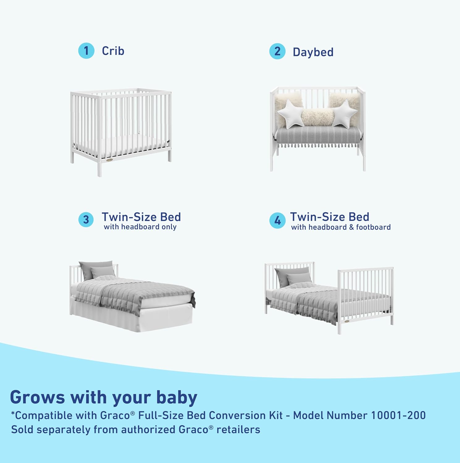 Graco Teddi 4-in-1 Convertible Mini Crib with Bonus Water-Resistant Mattress – GREENGUARD Gold Certified, 2.75-Inch Mattress Included, Small Spaces Crib, Easy 30-Minute Assembly (White)