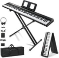 Ktaxon 88 Key Keyboard Piano Foldable Piano Keyboard with 1000 Rhythms, 1000 Tones and 50 Demos, Bluetooth Audio & MIDI, 3 Teaching & 2 Power Supply Modes, Full Equipment for Beginner (Full-Black)