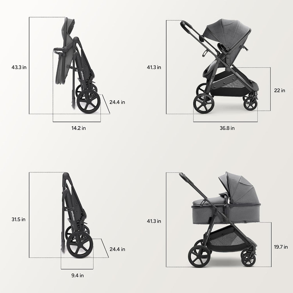 Mompush Wiz 2 in 1 Baby Stroller with Infant Pramette Mode, One Hand Fold Convertible Newborn to Toddler Stroller with Reversible Seat and Large UPF 50+ Canopy