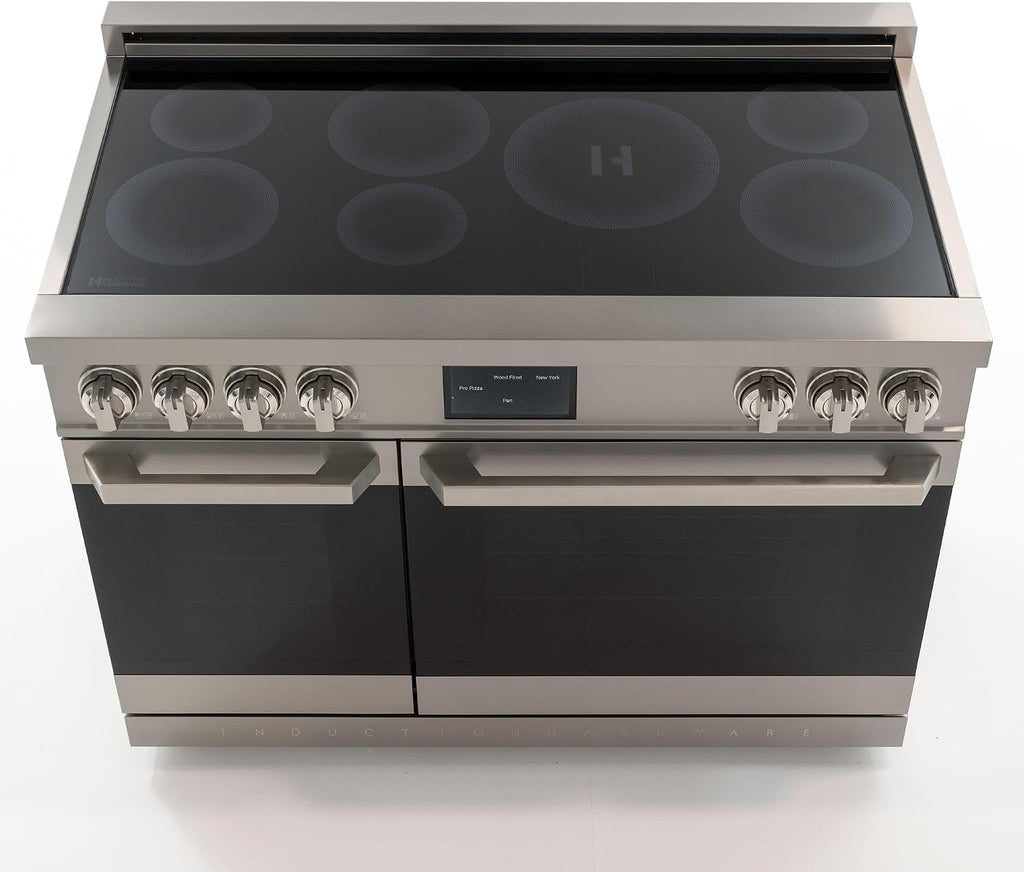 48 Inch Professional Induction Range with Double Convection Ovens, Air Fry, 7 Burner Electric Stove, Pizza Stone - Stainless Steel