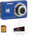 Kodak PIXPRO Friendly Zoom FZ55 Digital Camera (Blue) Bundle with 32GB Memory Card and Digital Camera LCD Screen Protectors (3 Items)