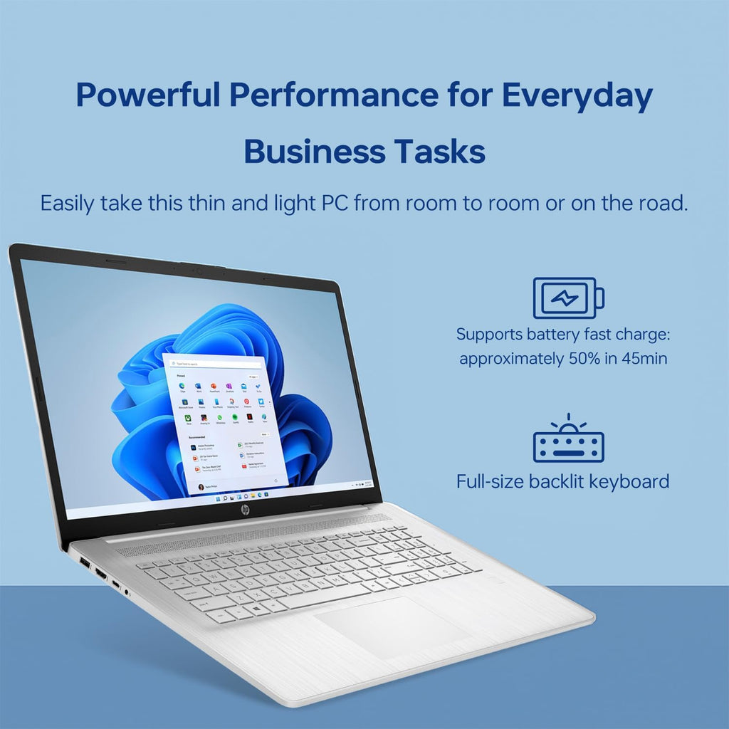 HP 17 Laptop, 17.3' HD+ Touchscreen, Intel Core i7-1255U Processor, 64GB RAM, 1TB SSD, Webcam, HDMI, Backlit Keyboard, Wi-Fi, Windows 11 Home, Silver