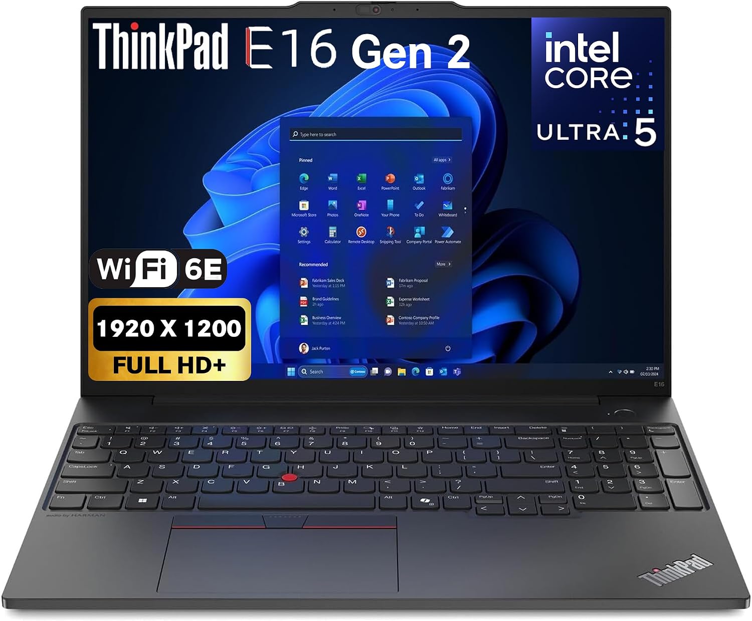 Lenovo ThinkPad E16 Gen 2, FHD+ 16' Display, Intel Ultra 5-125U, 16GB RAM, 512GB NVMe, FPR, Backlit Keyboard, WiFi 6E + BT, RJ-45, FHD Webcam, Win 11 Pro, AI Business Laptop