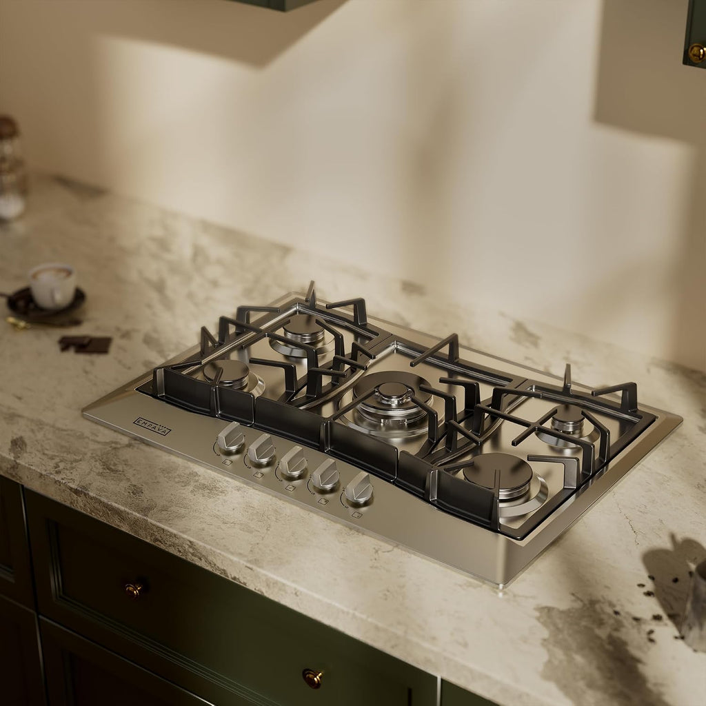 Empava 30 in. Gas Stove Cooktop with 5 3rd Gen Italy Sabaf Sealed Burners in Stainless Steel, 30 Inch, Silver