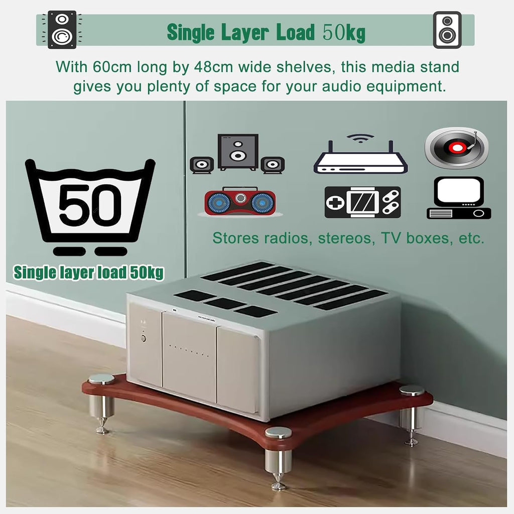Small Space Media Stereo Shelf, 1 2 3 4 Tier Audio Racks Equipment Cabinets, Entertainment Stereo Components for Kitchen Living Room Bedroom(Beige,60x48x62cm)
