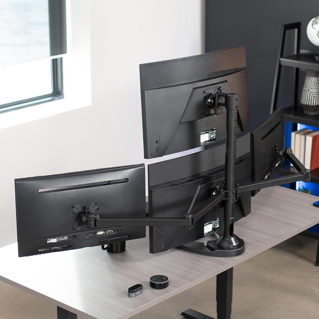 VIVO Quad Monitor 13 to 32 inch LED LCD Freestanding Desk Stand, 3 Plus 1 Articulating VESA Computer Mount, Holds 4 Screens, Fully Adjustable for Home Office Workstation, Black, STAND-V104F