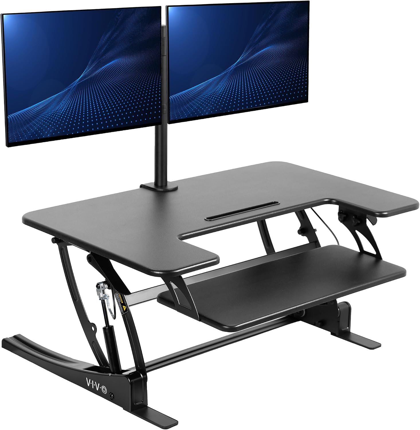 VIVO 36 inch Standing Desk Converter with Dual Monitor Mount Arms for up to 30 inch Screens, Height Adjustable Desk Riser, Black, DESK-KIT-0V02