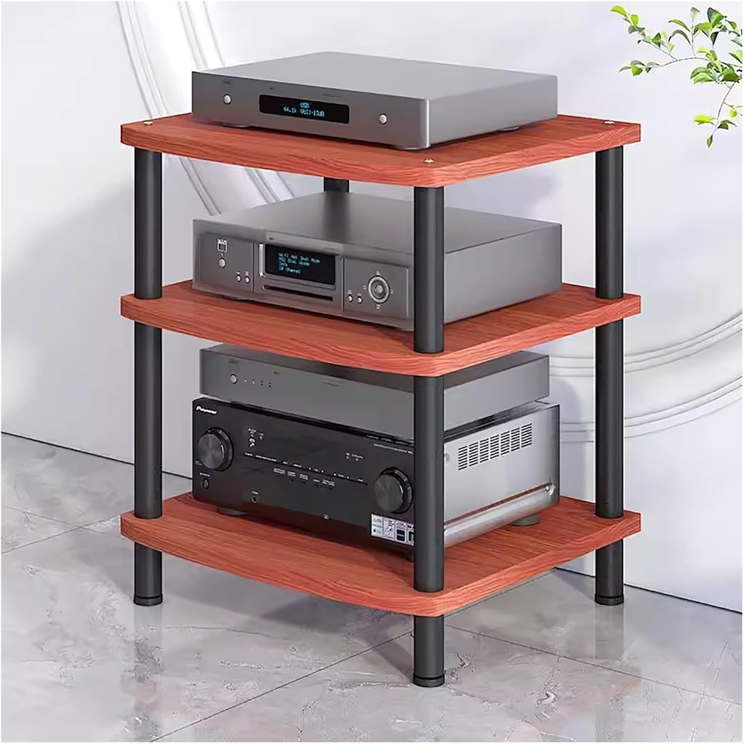 Heavy Duty HiFi Audio Video Stand - Modern Media Cabinet Stereo Rack for Living Room, Durable Electronics Storage, Stylish Functional Design, Brown, H 66.5cm, Perfect for Home Theater