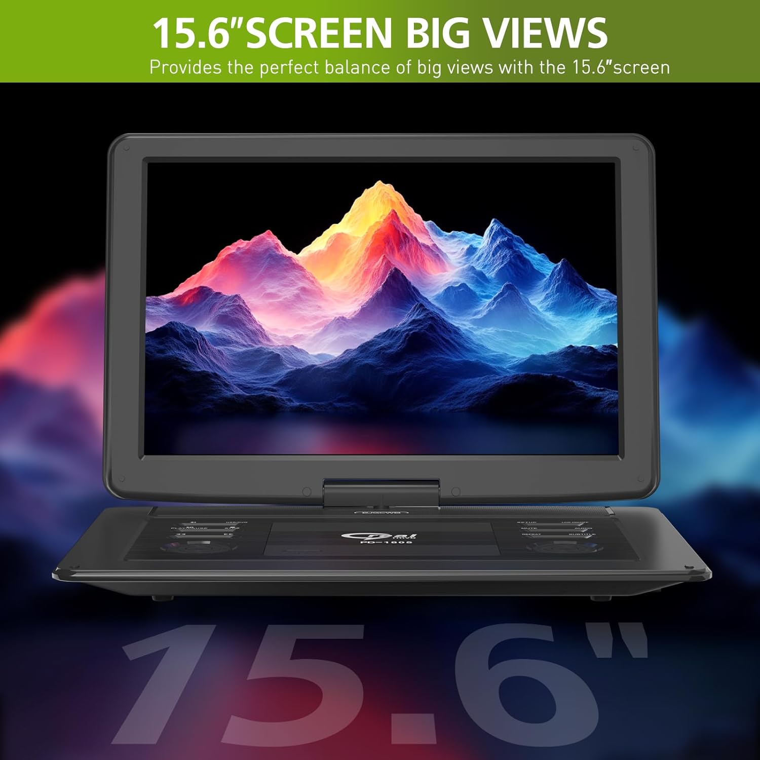 18' Portable DVD Player with Bluetooth Headset,15.6' HD Swivel Screen with Extra Carrying Bag,Support AV-in/Out and Multiple Disc Formats,High Volume Speaker,Black,[Not Support Blu-Ray]
