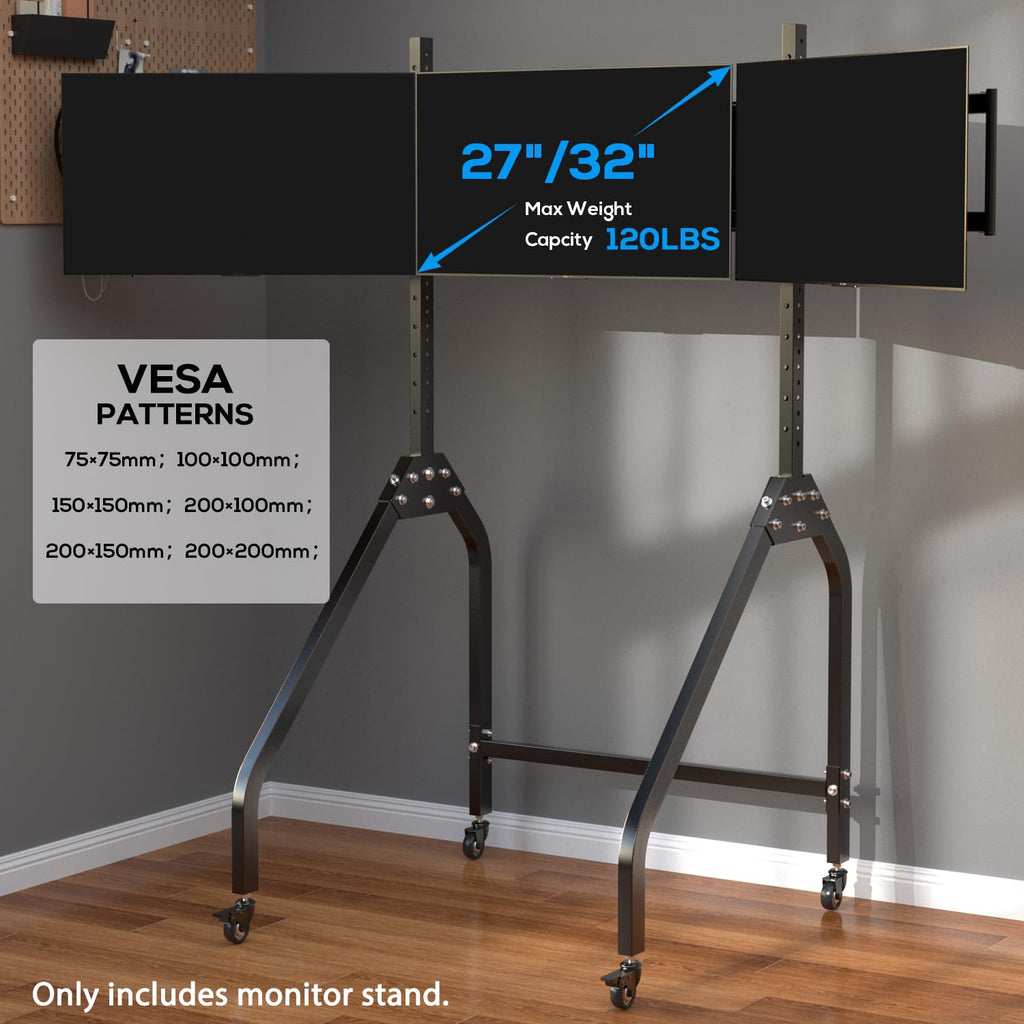Anman Ultra-stable Triple Monitor Stand for Racing Simulator Cockpit 27-32 Inch Heavy Duty Triple Screen Mount With Casters and Punk Design