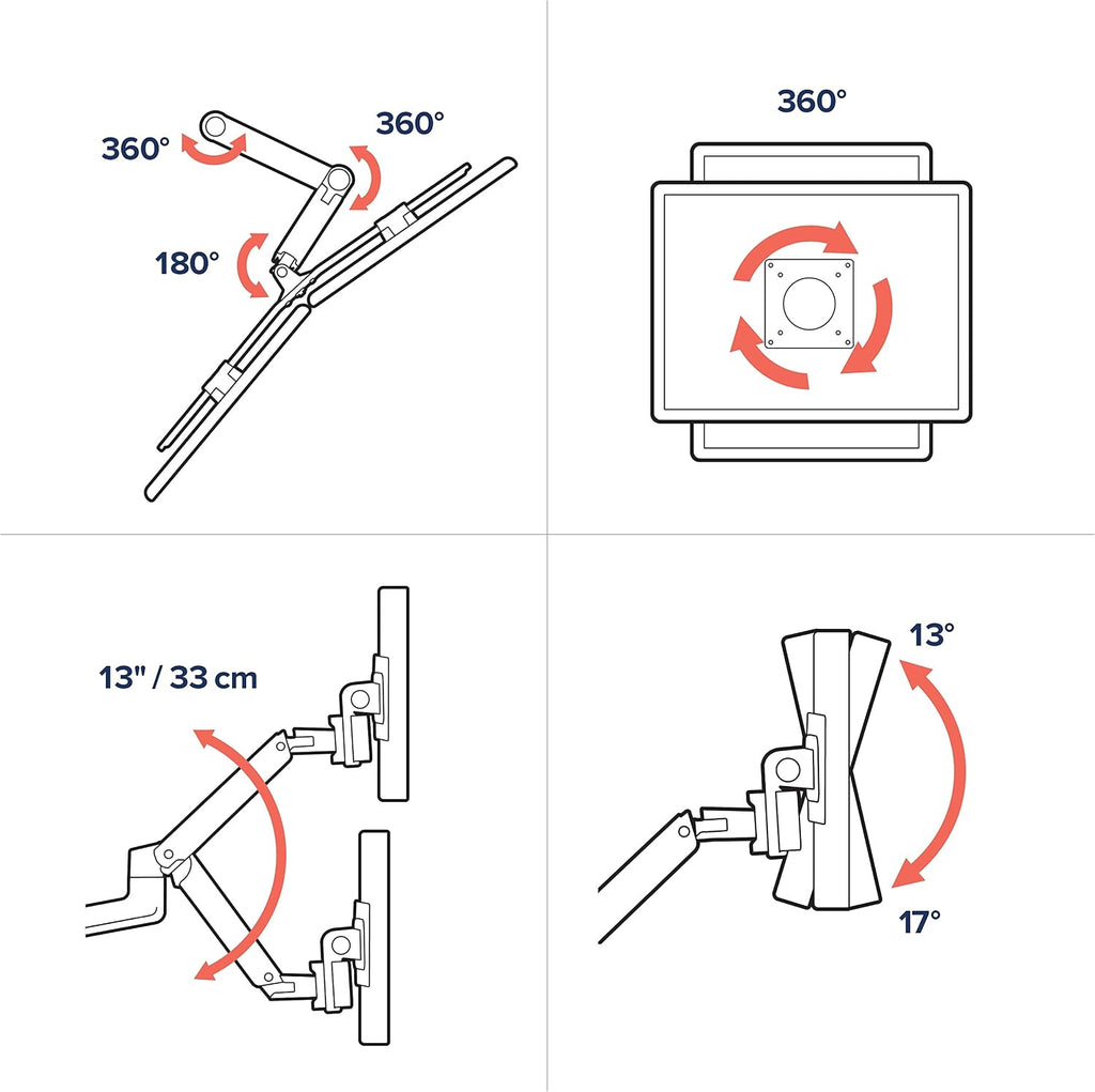 Ergotron – LX Dual Direct Monitor Arm, VESA Desk Mount – for 2 Monitors Up to 25 Inches, 2 to 11 lbs Each – Polished Aluminum