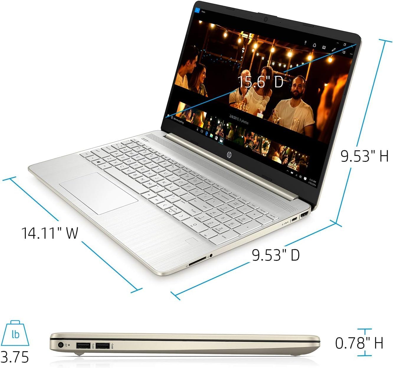 HP 15.6' Everyday Laptop, AMD Efficient Dual-Core Processor, 16GB RAM, 1TB SSD, USB-C, SD Card Reader, HDMI, Wi-Fi & Bluetooth, Long Battery Life, Windows 11 with 1 Year Microsoft 365, Gold