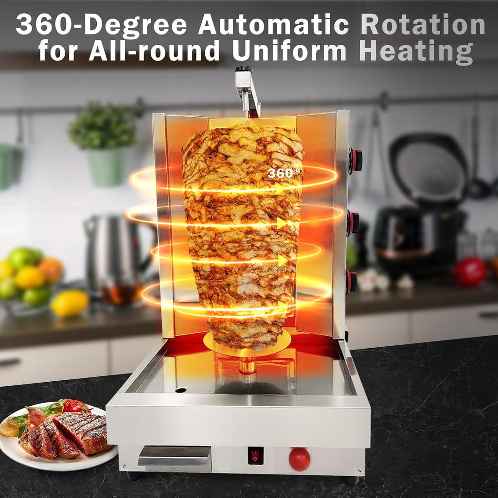 Shawarma Machine 3-Burner Propane Gas Commercial Rotating Vertical Rotisserie Grill Gyro Kebab Doner large restaurants