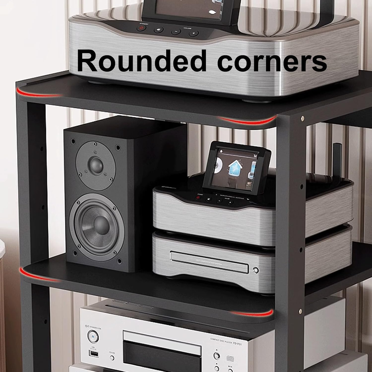 Audio Storage Rack, Audio Rack Stand, Audio Rack Tower, Media Stand Heavy Duty for Audio Equipments 50 * 45 * 58.5Cm 3 Colors,Black+Black50*45 * 58.5Cm