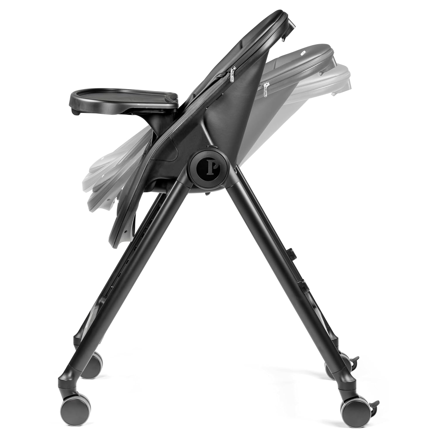 Peg Perego Living, Grow with Baby Folding High Chair & Recliner, Height Adjustable, Quick Clean & Easy Push Wheels for Babies & Toddlers, Made in Italy, True Black