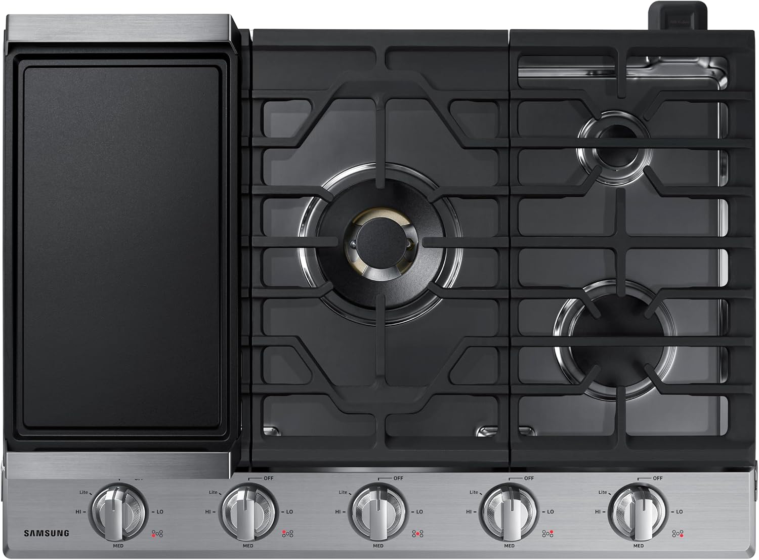 SAMSUNG 30' Built In Smart Gas Cooktop with 22K BTU Dual Power Burner, 5 Burners, Stainless Steel, NA30N7755TS/AA