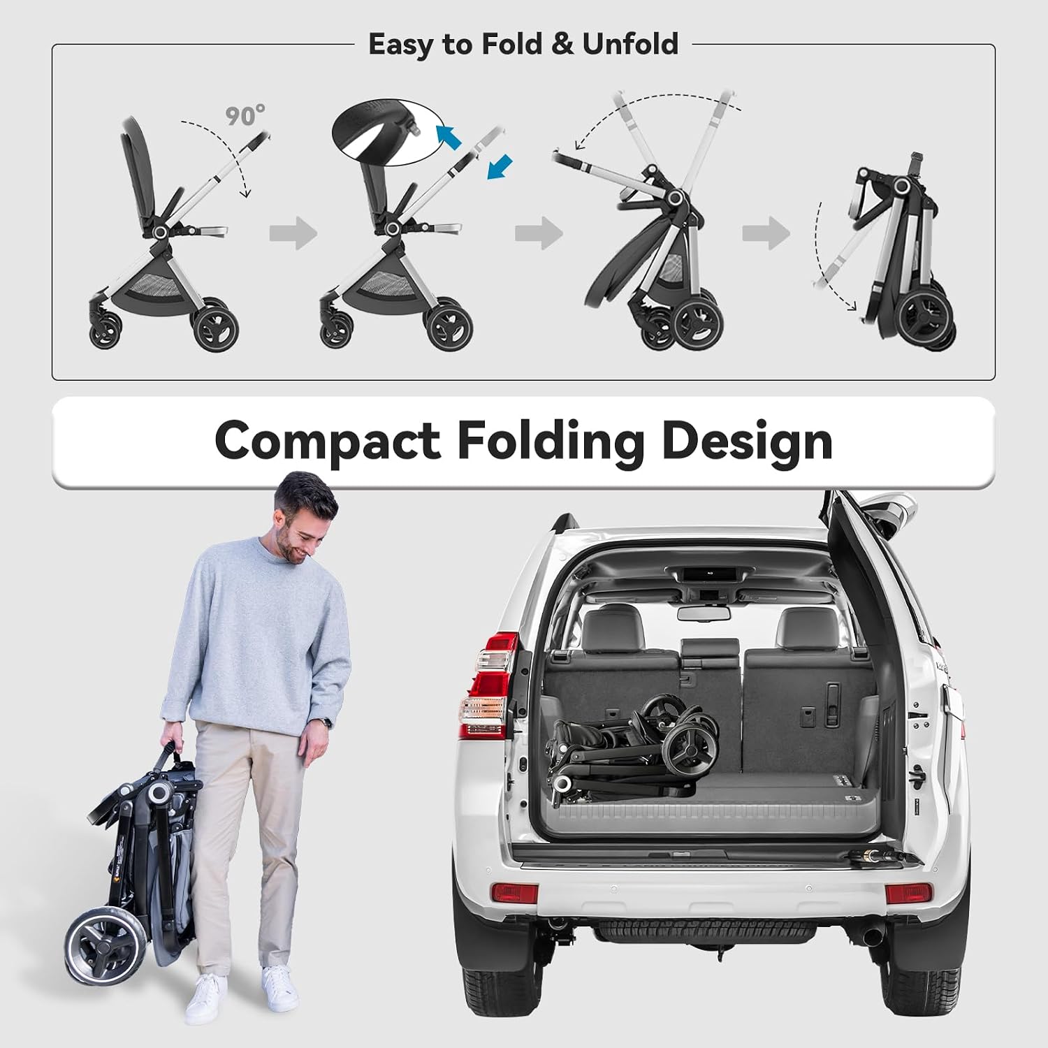 EMU Baby Stroller with Reversible Seat Full-Size Infant Stroller with Full Recline Cockpit Compact Foldable Toddler Carriage for Outdoor City - Black