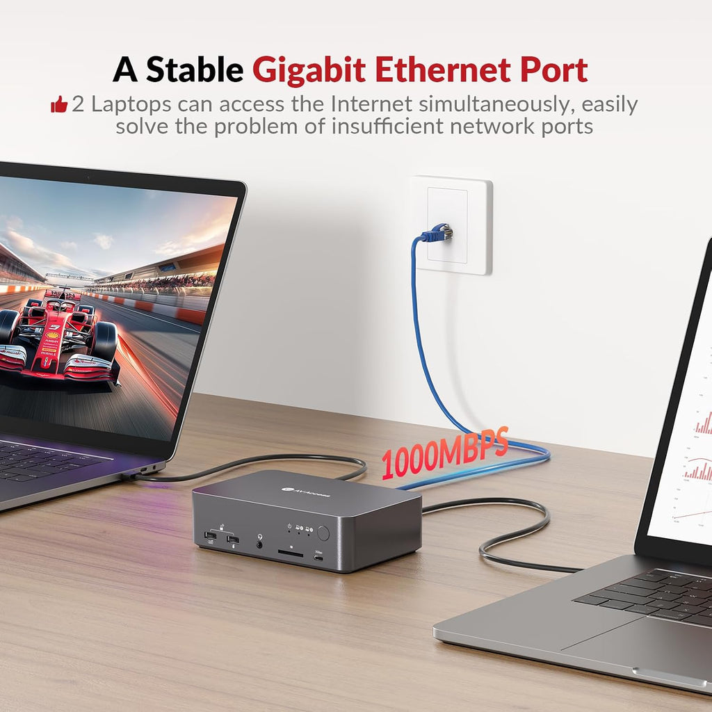 AV Access KVM Switch Dock 2 Monitors 2 Laptops, 4K KVM Switch Dual HDMI Monitor, 2 USB-C MST Ports, 60W PD for Each PC, 1G Ethernet, EDID Emulation, 2K@144Hz,1080P@240Hz,Ideal for Home Office & Gaming