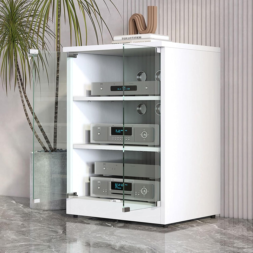 Media Storage Cabinet, Modern AV Cabinet with Glass Doors, Heavy Duty Audio Component Rack, Audio Stand Perfect for DVD Players/Game Console/TV Box(80cm/31.4in)