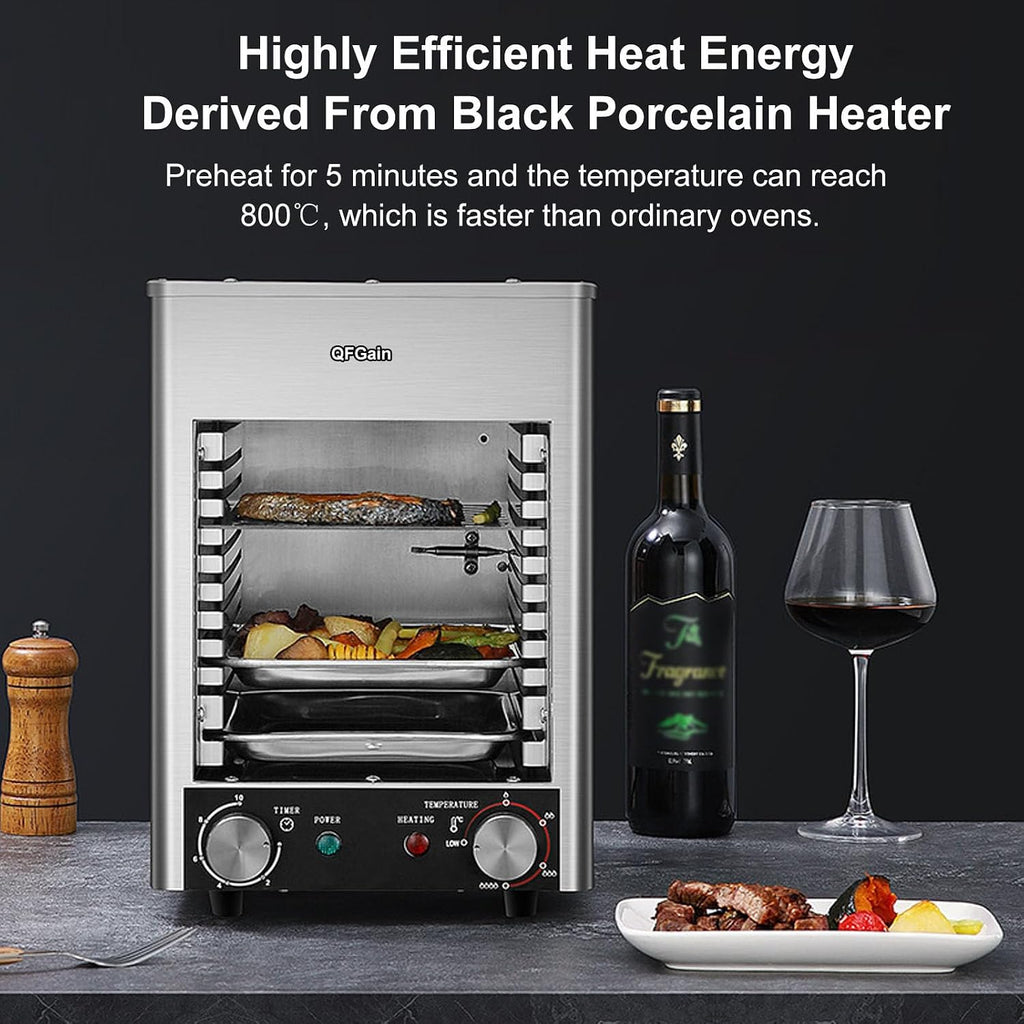 1700W Electric Steak Broiler, Indoor Commercial Steak Grill, Automatic Steak Smoker Broiler, Toaster Oven Microwave Combo, Air Fryer Oven, Time Temp Adjust-110v