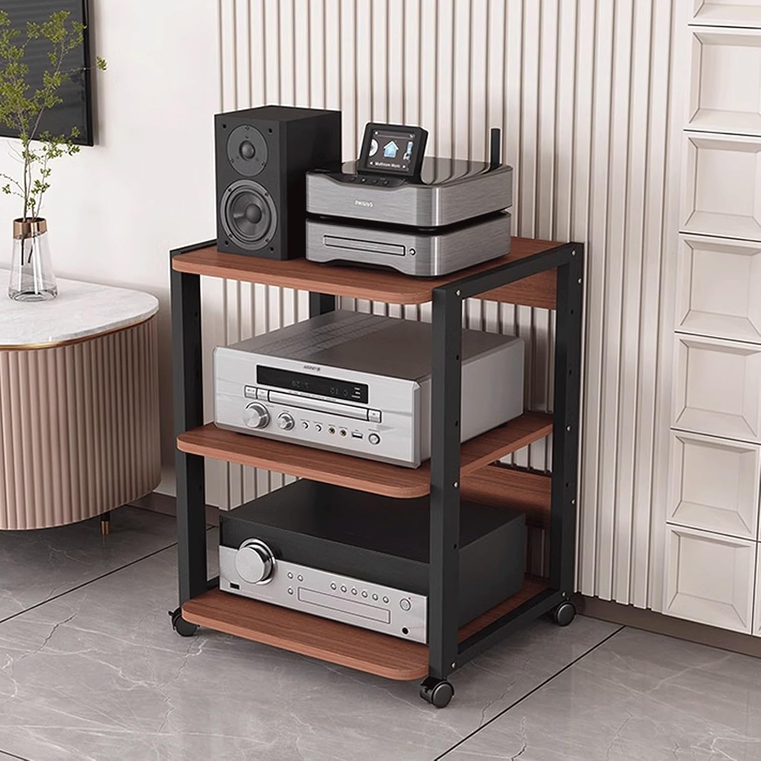 Audio Storage Rack, Audio Rack Stand, Audio Rack Tower, Media Stand Heavy Duty for Audio Equipments 50 * 45 * 58.5Cm 3 Colors,Black+Black50*45 * 58.5Cm