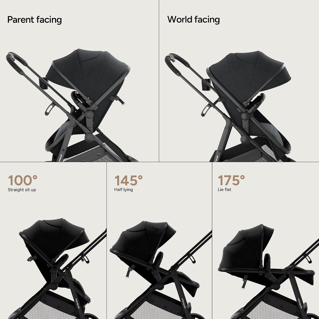 Mompush Wiz 2 in 1 Baby Stroller with Infant Pramette Mode, One Hand Fold Convertible Newborn to Toddler Stroller with Reversible Seat and Large UPF 50+ Canopy