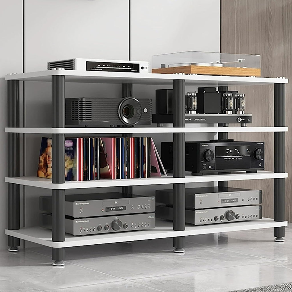 AV Media Stand, Audio Rack Corner Component Cabinet, Open Storage Shelf, Power Amplifier Shelf Equipment, TV Printer Storage Stand, for Home, Office(White,4 Tier 70CM27.5in)