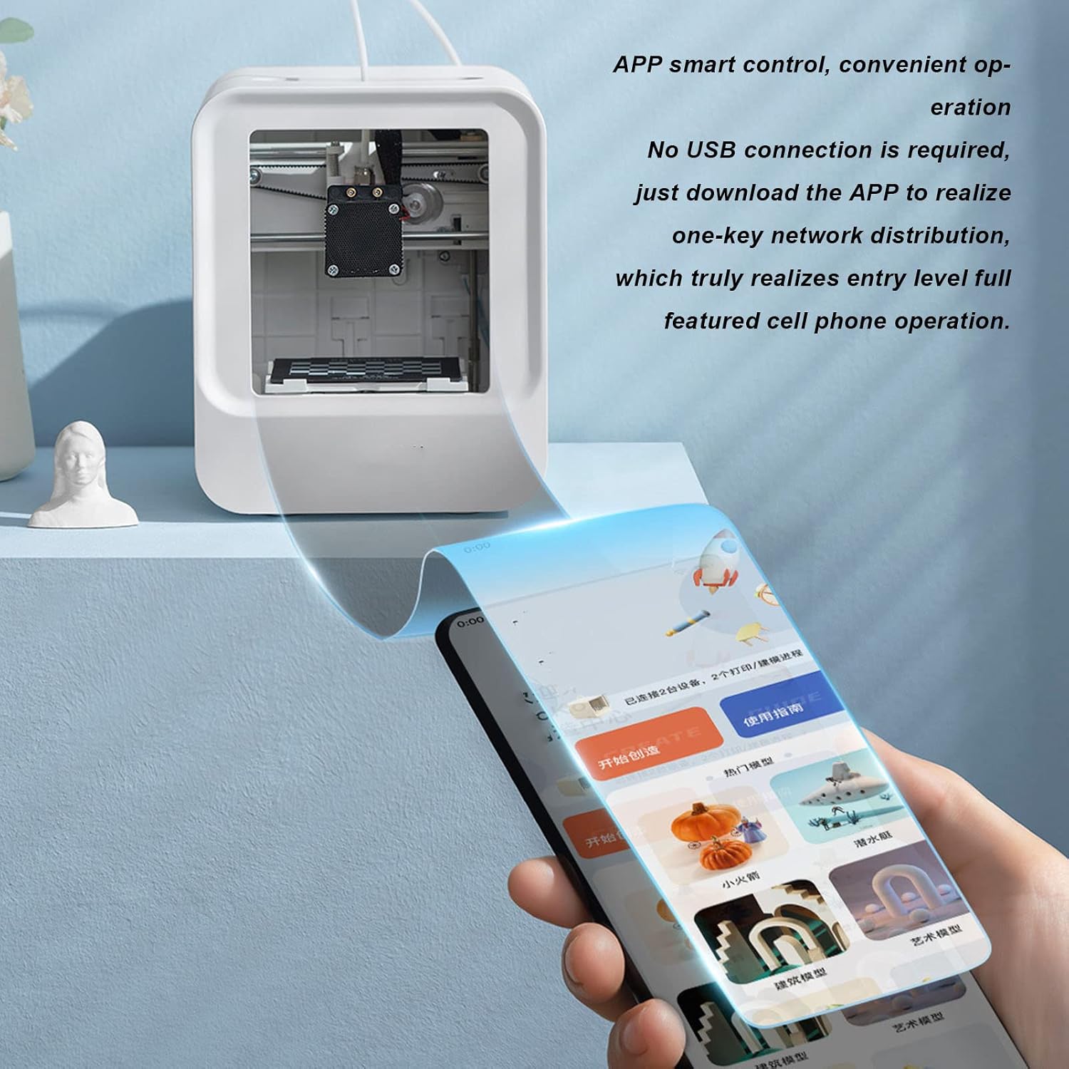 Gonetre 3D Printer Mini Intelligent Desktop 3D Printer High Accuracy Easy to Use Out of The Box Fully Assembled for Beginners Kids Home School Office White EC1 (US Plug)
