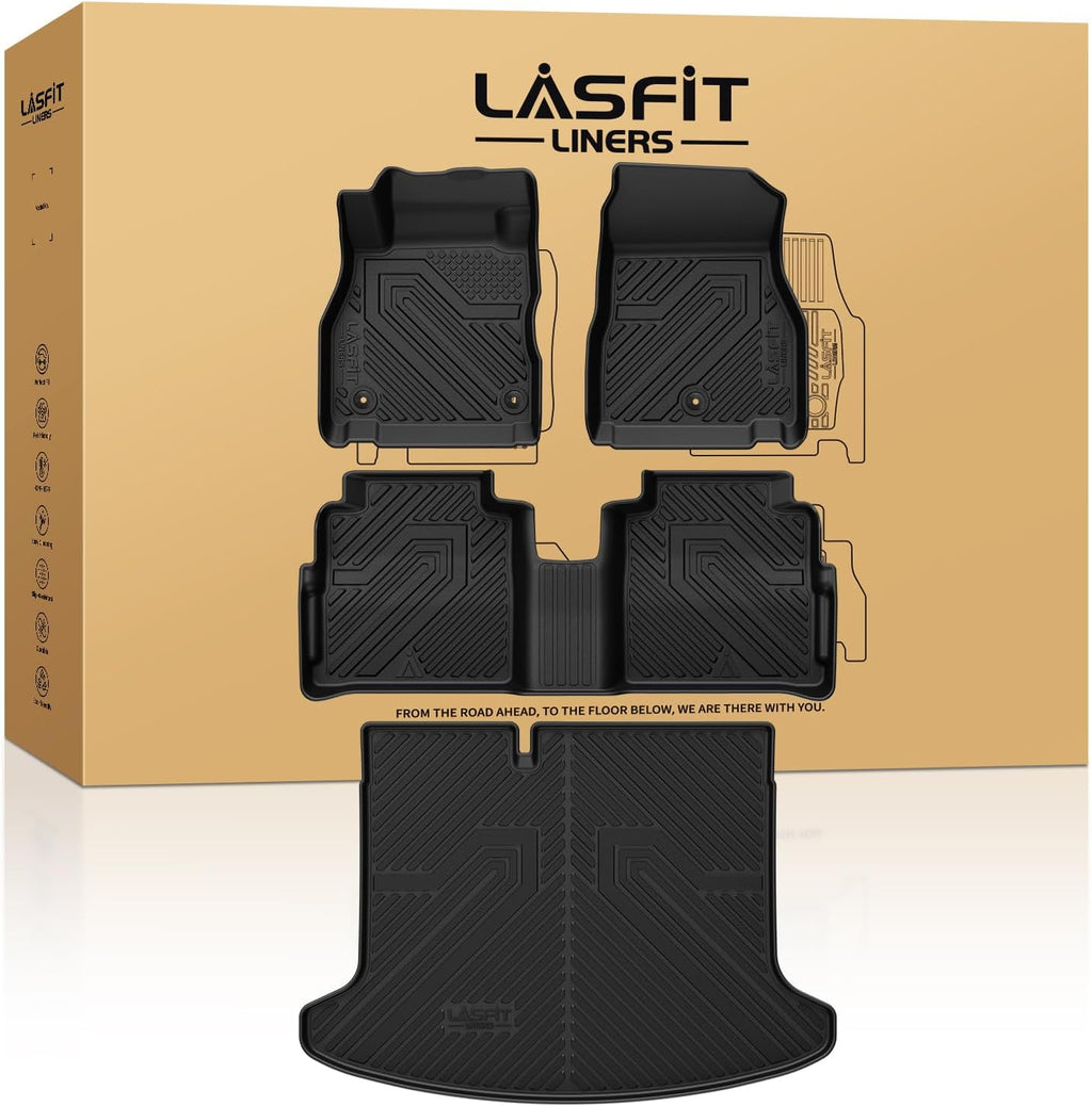 LASFIT Floor Mats & Cargo Mat for Nissan Kicks 2018-2024 & Kicks Play 2025, Custom Fit All Weather TPE Floor Liners for 2018-2024 Kicks & 2025 Kicks Play S/SR/SV Full Set Car Mats & Trunk Mat, Black