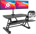 Mount-It! Electric Standing Desk Converter with Dual Monitor Arms for 2 Screens (Max 32'), Large 35.4' Wide Desktop, Motorized Stand Up Desk Riser, Keyboard Tray, USB, Black Stand up Desk Convertor