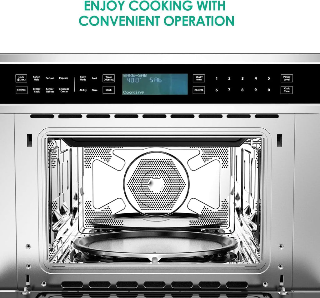 GarveeHome 30 ft Microwave Convection Oven, 1.6 Cu Ft Built In Microwave Oven with Air Fryer-Child Safety Lock-Drop Down Door, 1700W Touch Control-Multiple Cooking Modes, Ideal for Modern Kitchens
