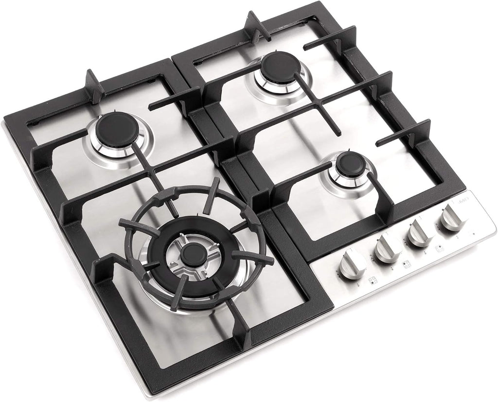COSMO 640STX-E 24 in. Gas Cooktop with 4 Sealed Burners, Drop-In Counter-Top Cooker Cooktop with Cast Iron Grate and Melt-Proof Metal Knobs in Stainless Steel