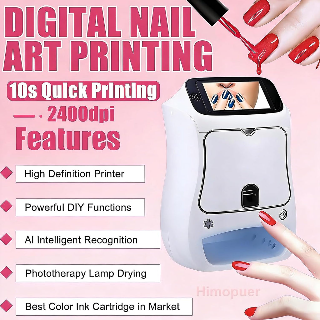 Automatic Smart 3D Art Nail Printer, Digital Mobile Nail Art Printer - Mini Portable Nail Painting Machine Control Through Frees Mobile App, for Beauty & Personal Care for Girls' Home Nails