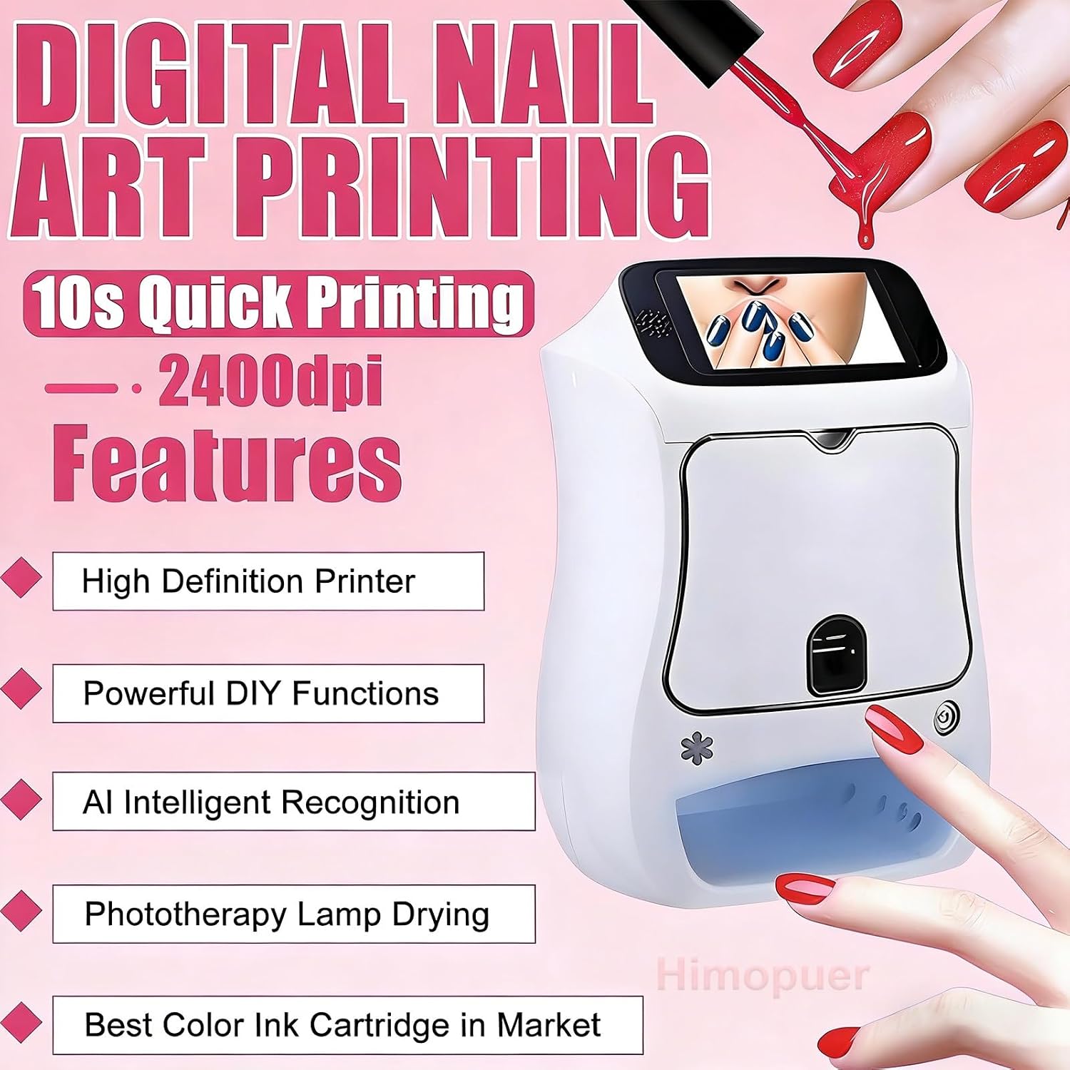 Automatic Smart 3D Art Nail Printer, Digital Mobile Nail Art Printer - Mini Portable Nail Painting Machine Control Through Frees Mobile App, for Beauty & Personal Care for Girls' Home Nails