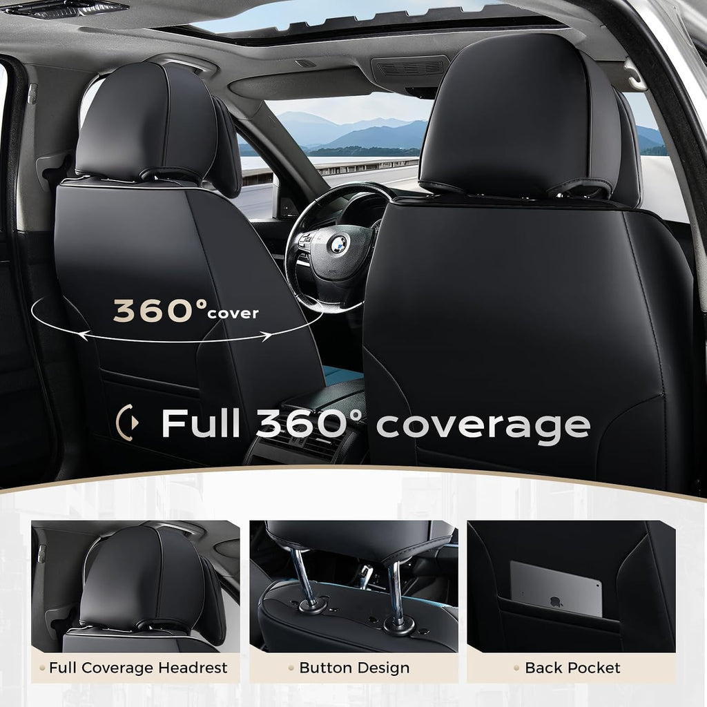 Coverado Seat Covers Full Set, 5 Seats Seat Covers for Cars, Waterproof Nappa Leather Car Seat Covers with Head Pillow, Seat Protectors Car Seat Cushion Universal Fit for Most Cars (Black&Blue)