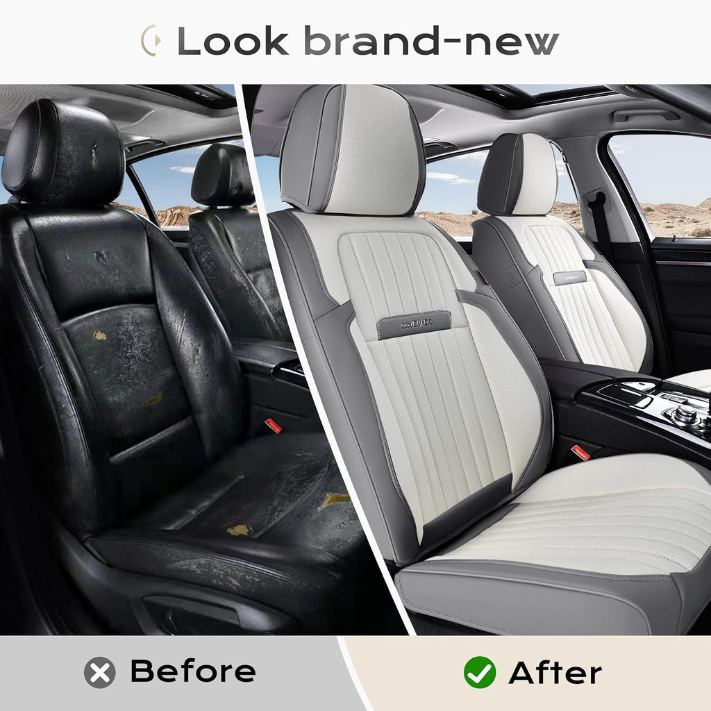 Coverado Car Seat Covers Front Seats, Seat Covers for Cars, Car Seat Protector, 2-Pack Car Seat Cushion Nappa Leather, Waterproof Seat Covers Carseat Cover Universal Fit for Most Cars(Gray&White)