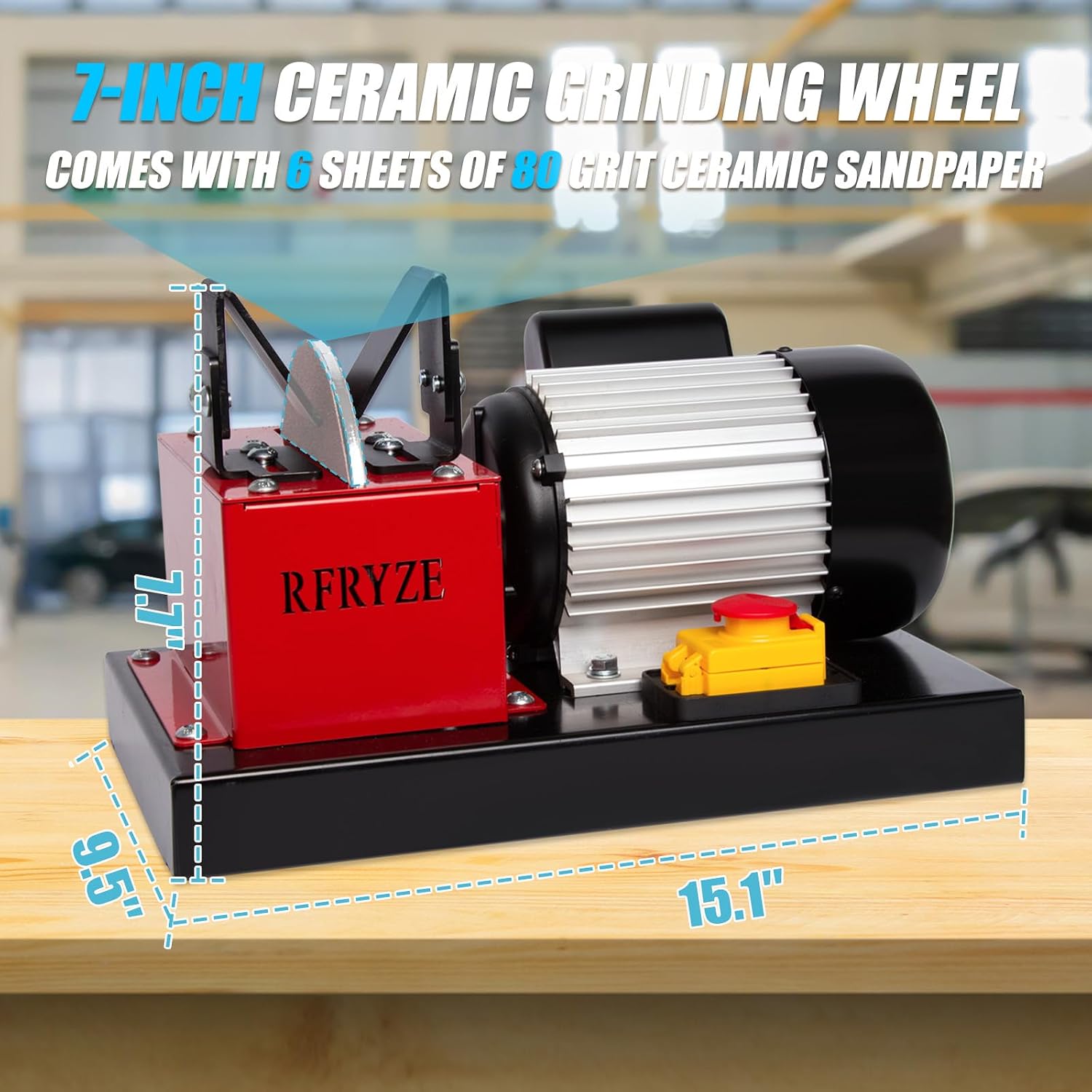 Lawn Mower Blade Sharpener 550W 1700 RPM, 3/4HP Bench Grinder with 7-Inch Ceramic Wheel, Adjustable Angle Sharpener for High Lift, Low Lift, Gator & Flat Blades