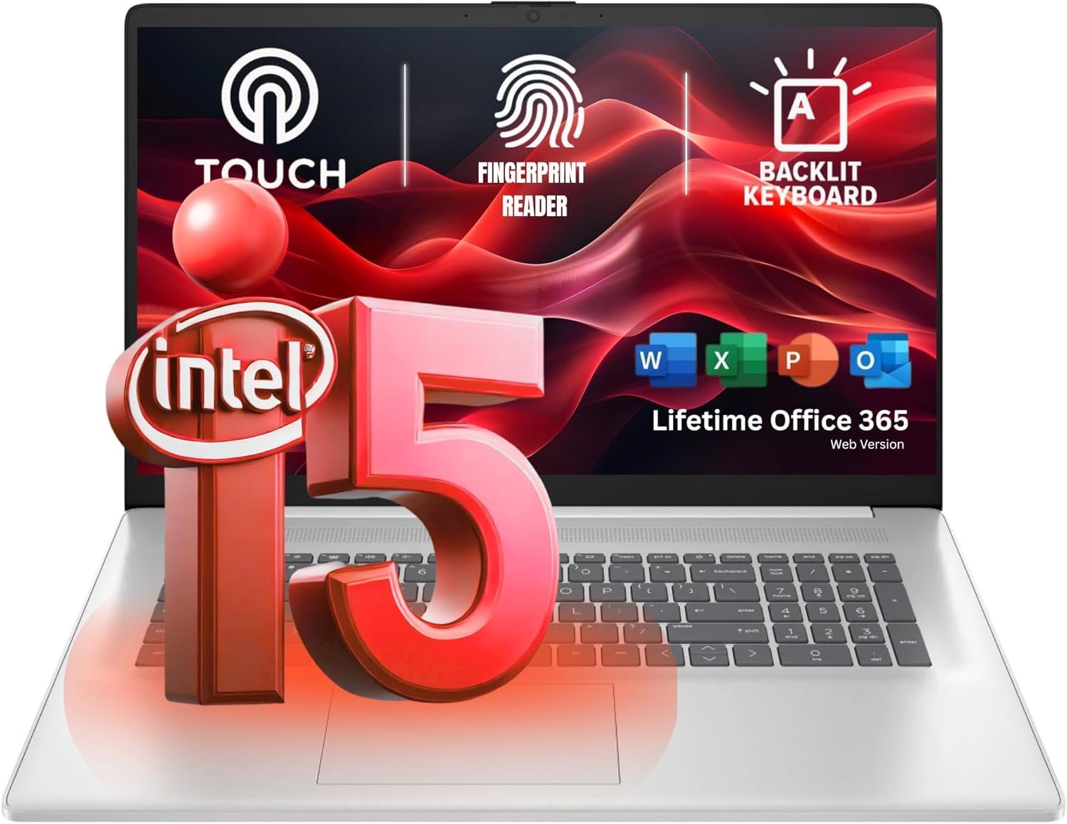 HP 17.3' Touchcreen Laptop - Backlit KB and Fingerprint Reader - Intel 13th 10-Core i5-64GB RAM, 2TB Storage - Win 11 and Microsoft 365 Web w/o Mouse