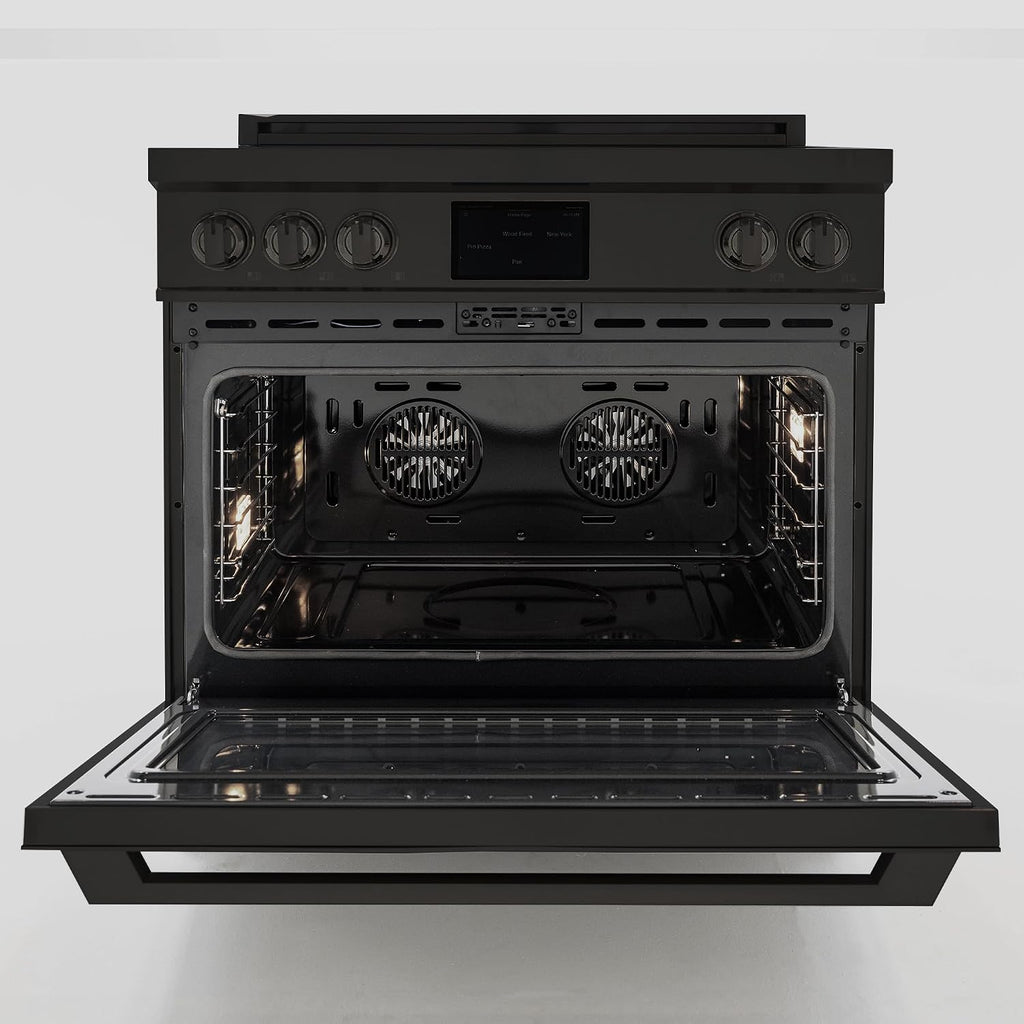 36 Inch Professional Induction Range with Convection Oven, Air Fry, 5 Burner Electric Stove, Pizza Stone - Black Stainless Steel